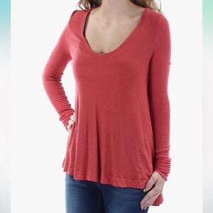 Free People Red Malibu Thermal Long Sleeve